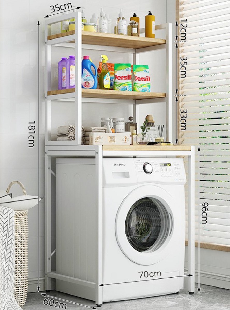 Livista® Wasmachine Kast - 3-Laags Opslagrek - Ruimtebesparende Wasruimte Organizer - 181x60x70 CM - Wit