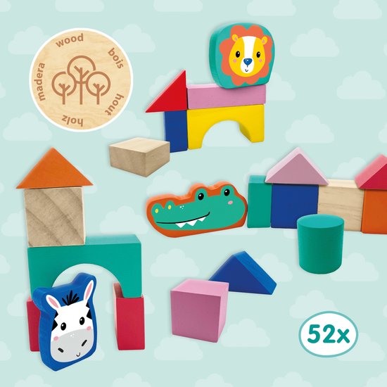 SES - Tiny Talents - Houten bouwblokken - 52-delige set - Montessori blokken - vrolijke kleuren - eindeloos te combineren Speelgoed 3 Jaar van SES — afbeelding 4