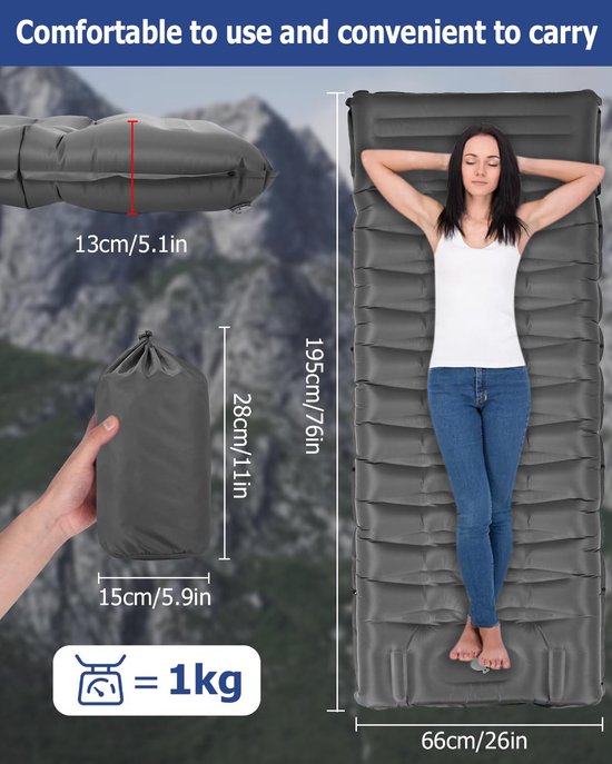 Unyqoos® Zelfopblazende en comfortabele slaapmat voor kamperen, wandelen en outdoor activiteiten met voetpomp van Unyqoos — afbeelding 2