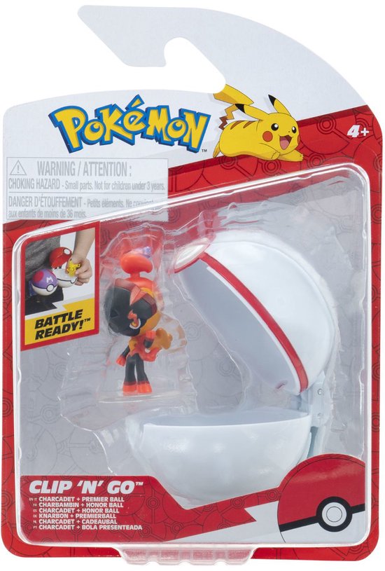Emballage Pokémon Clip 'n' Go Charcadet & Premier Ball, avec une figurine et une Poké Ball.