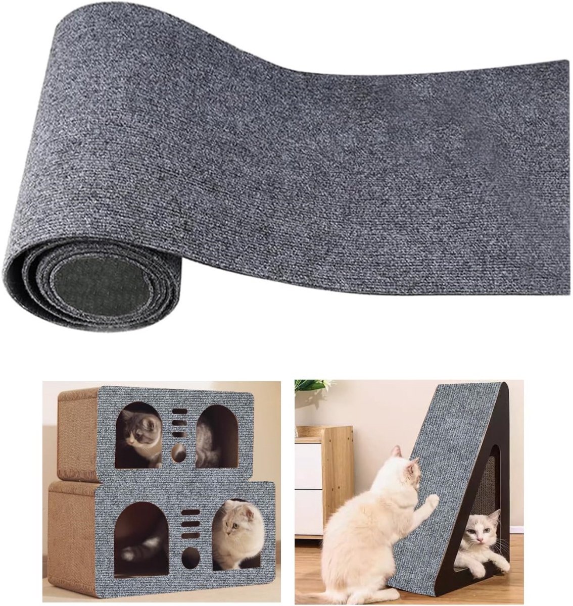 TOVBMUP Zelfklevende kattenkrabmat - 200cmx40cm - DIY Anti-kras bank - Wanddeurmeubel Kattenstandaard Kattentoren Anti-kras tapijt - Kattenkrabplank - Donkergrijs