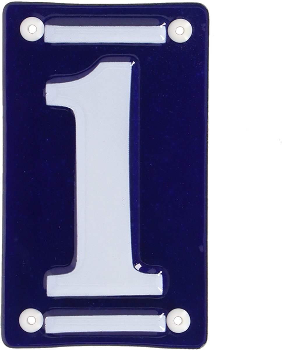 Best for Boots Huisnummer 1 - oudhollands - emaille - 7 x 12 cm - blauw/wit - nummer bordje