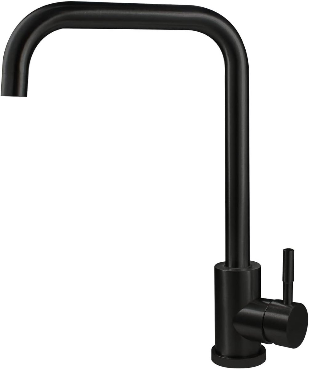 Zwarte Keukenkraan RVS - U-Uitloop - Mengkraan Keuken - Badkamer Kraan - Modern - Met 60cm waterinlaatbuis - Zwart