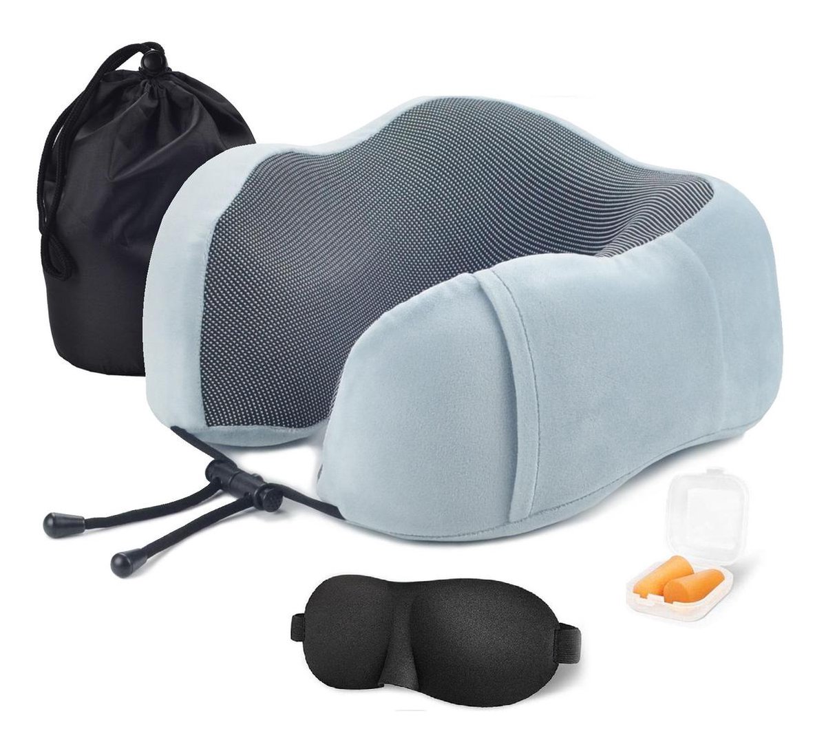 SUNMOOL Nekkussen Vliegtuig - Memory Foam Nekkussen Inclusief Slaapmasker & Oordopjes - Reiskussen - Vliegtuig Kussen - Travel Pillow : Grijs