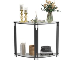 Varnox Gangtafel - Muurtafel - Gangtafel - Consoletafel - Sidetable - Banktafel - Steen Marmerlook - Stalen poten - Gesinterd steen - Zwart Frame - Industrieel - Wit