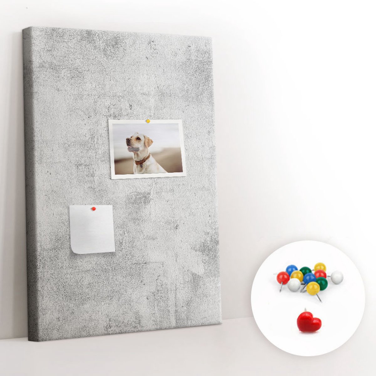 Tulup Prikbord - Betonnen muur Kurkbord - 40 cm x 60 cm - Grijs Prikbord - Kleurrijke Pinnen - Kurk Bedrukken - Kurkbord Voor Thuis - Memobord Van Kurk - Esthetisch Prikbord - Kurkbord Met Print
