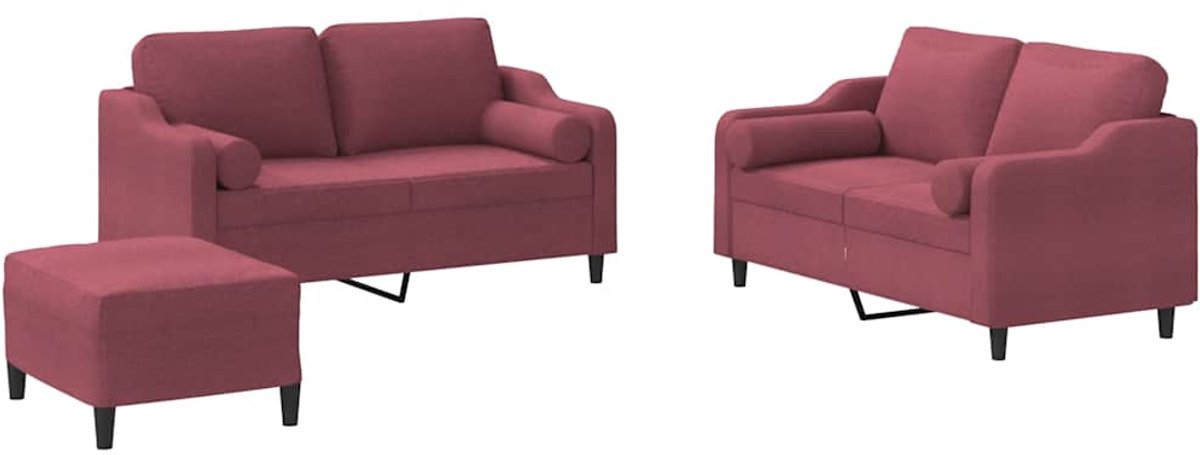vidaXL - 3-delige - Loungeset - met - kussens - stof - wijnrood