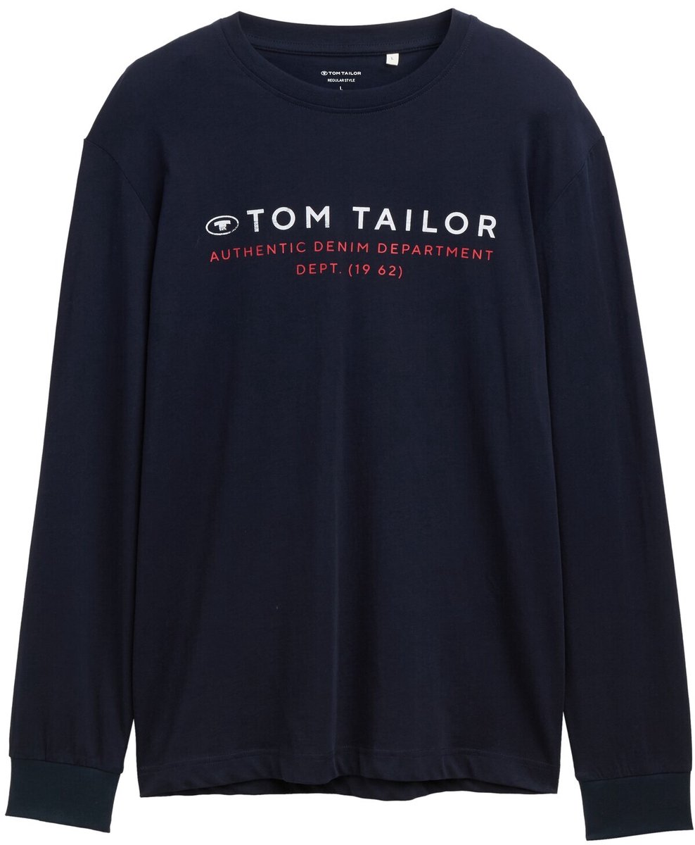 Tom Tailor - T-shirt met lange mouwen en logo-print - Maat S - sky captain blue