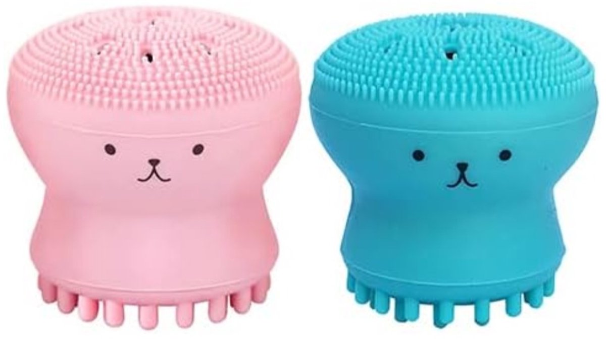Gezichtsreinigingsborstel siliconen - 2 stuks - kleine octopus gezichtsreinigingsborstel - siliconen gezichtssponsreiniger - Borstel - Gezicht - Gezichtsreiniging - roze + groen