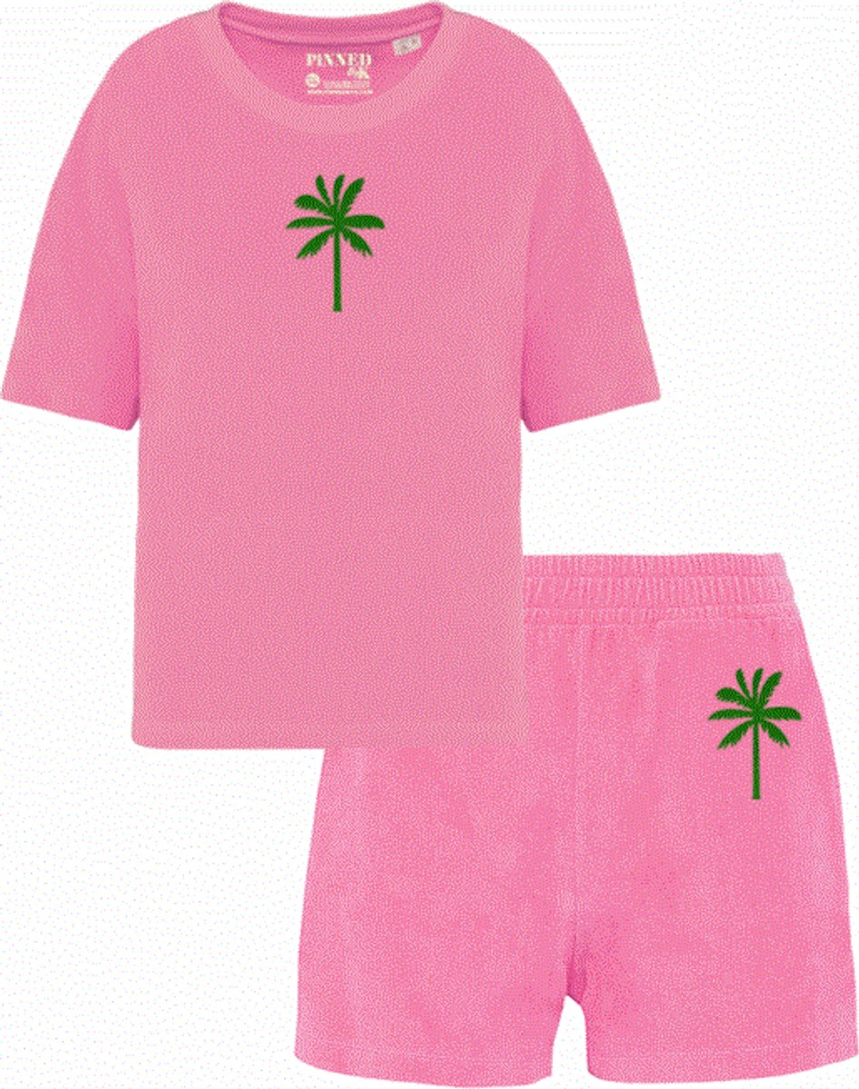 Set | Badstof | 100% Katoen | Roze | Neon Green | Velvet | Palmboom | Palmtree | Pinned by K | Maat S