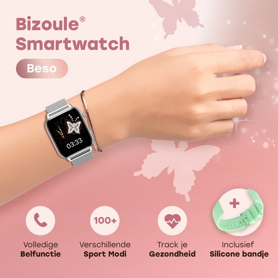 Valante Luxe Smartwatch - Smartwatch Dames - Rosé Goud Staal - 42 Mm Stappenteller Hartslagmeter Bloeddrukmeter Saturatiemeter