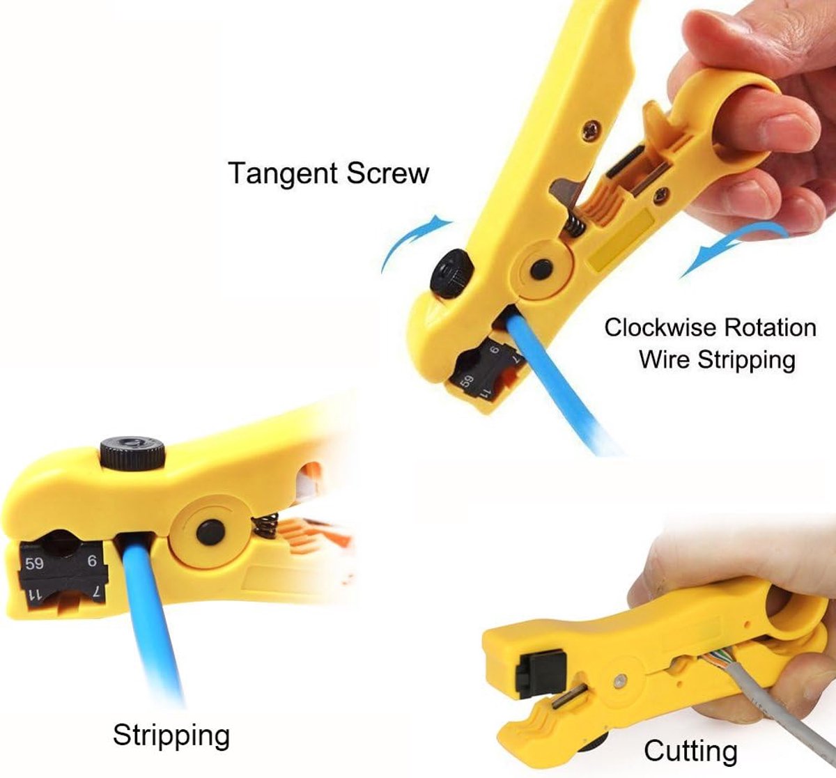 Universele kabelstripper en -knipper voor platte of ronde UTP Cat5 Cat6-kabels en coaxkabels