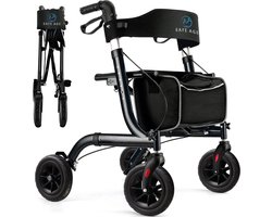 Safe Age® Rollator lichtgewicht en opvouwbaar - zitfunctie - voor binnen en buiten - Rugleuning en wandelstok houder