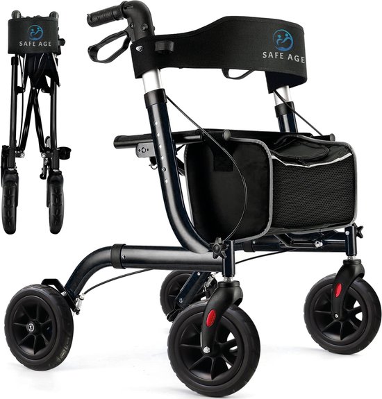 Safe Age® Rollator lichtgewicht en opvouwbaar - zitfunctie - voor binnen en buiten - Rugleuning en wandelstok houder