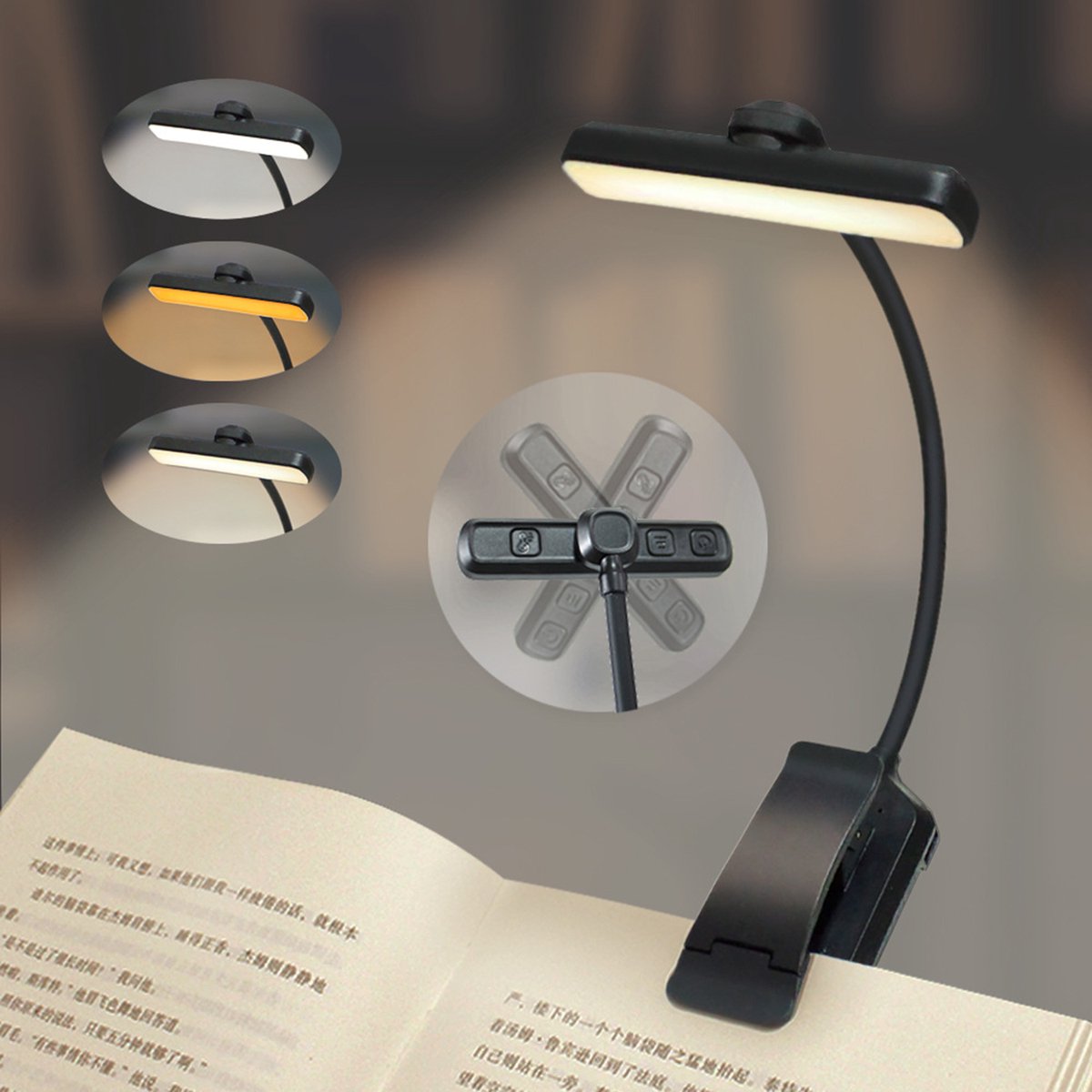 IBETTERTEC LED Leeslamp - 3 Kleurtemperaturen & 5 Helderheidsniveaus - 360° Flexibele Boekenlamp met 24 LED's - USB Oplaadbaar & 80Uur Werking - Oogvriendelijk Licht voor Bed, Bureau en Nachtlezen