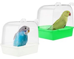 Inovra Plus - Vogel badkuip voor kleine vogels - 2 stuks - met haken - hangende vogelbad - badhuis voor kanaries, zebravinken en papegaaien - halfronde vorm