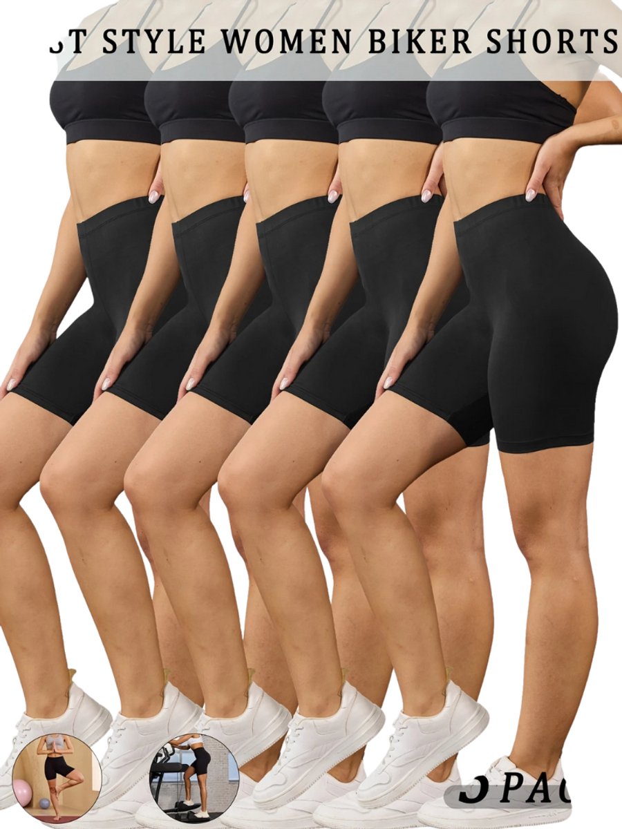 Livano Biker Short Dames Korte Legging Lange Onderbroek Bikershort Met Pijpjes 5 Pcs Zwart