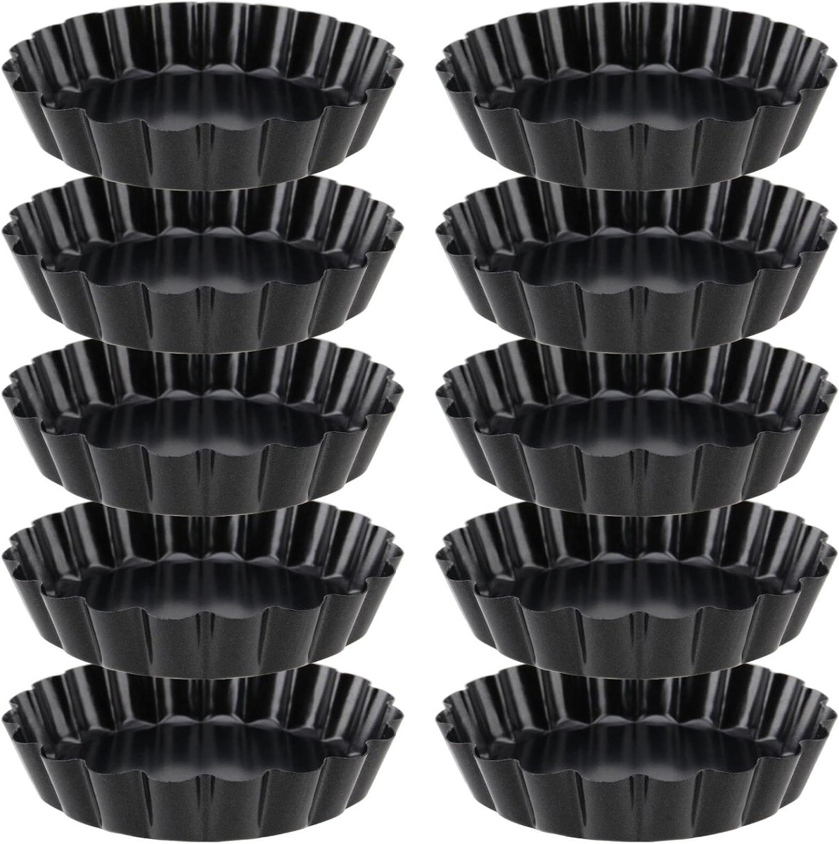 Inovra Plus - Flan schotel met verwijderbare bodem en koolstofstalen coating - 10 cm - Zwart - 10 stuks - Ideaal voor quiche en taart bakken