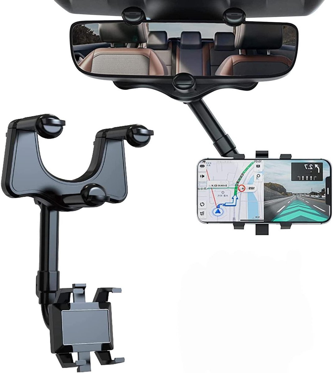 Inovra Plus - Universele auto mobiele telefoonhouder voor achteruitkijkspiegel met 360° draaibare cliphouder. Geschikt voor alle telefoons. Gemakkelijk in gebruik.