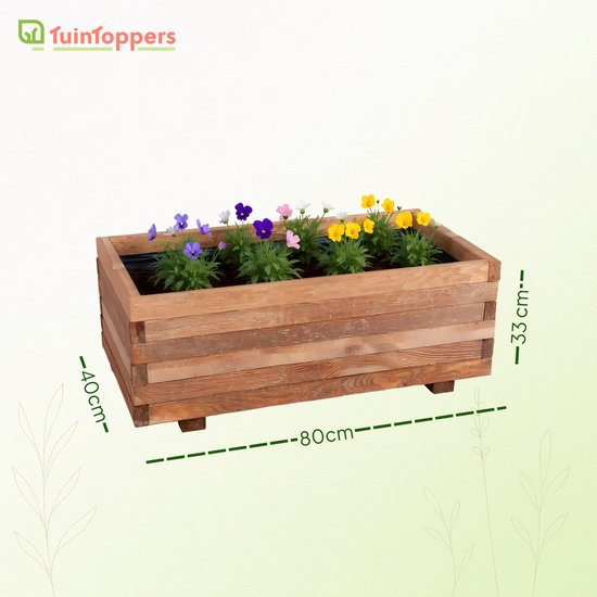 Décorations de jardin | Jardinière en bois marron 80x40cm | Avec du tissu de carotte | Marron Imprégné | Jardinière extérieure | Bois de pin | Durable | Livré monté prêt à l'emploi