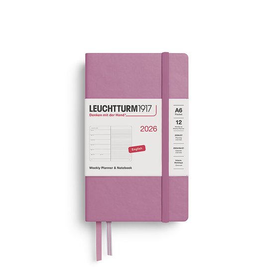 Leuchtturm1917 - A6 Pocket Weekly Planner & Notebook 2026 hardcover Dusty Rose - Zakagenda 9x15cm