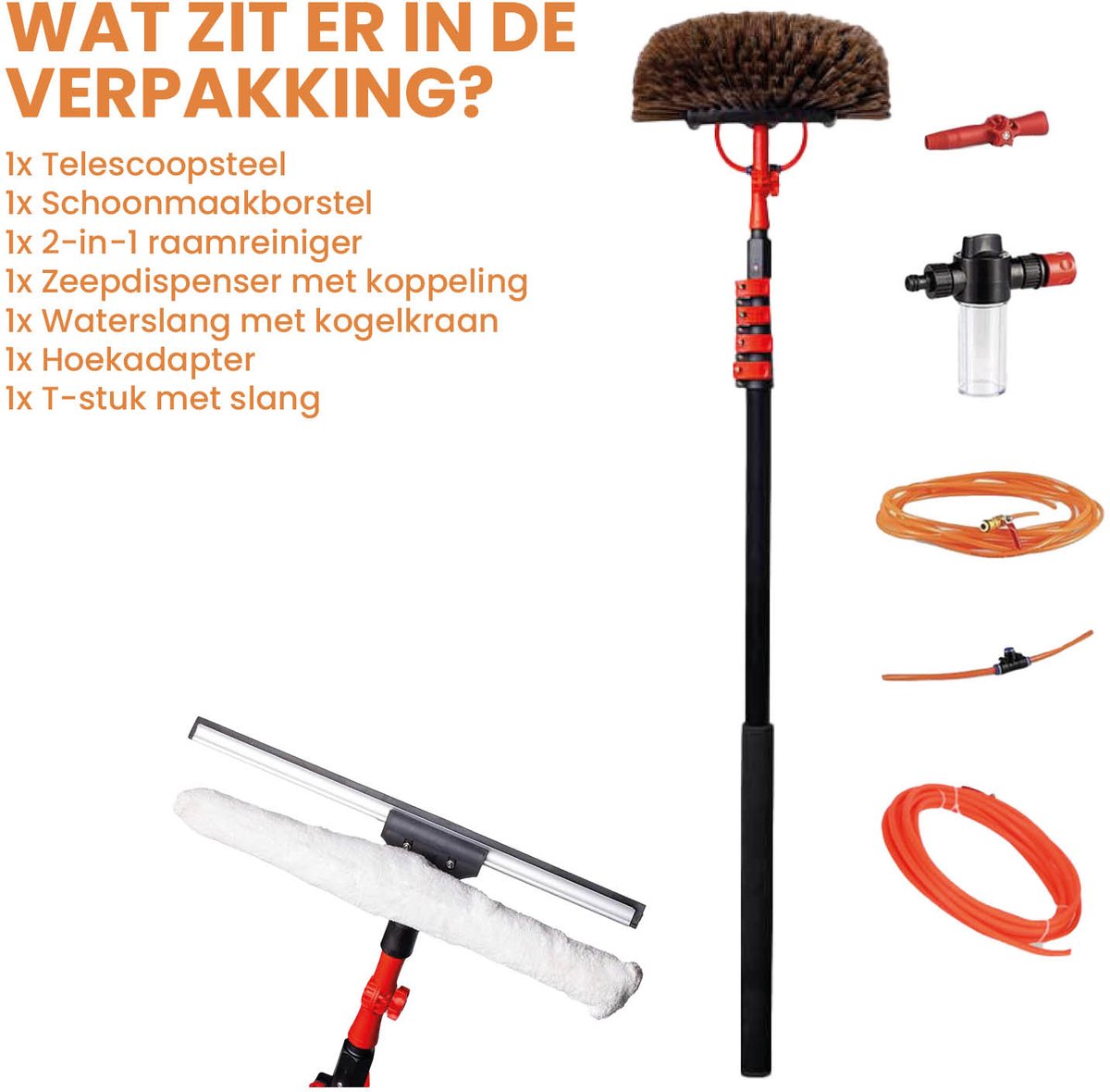 SADOMAIN Wasborstel met telescoopsteel, 3,6 - 10,8 m, uittrekbaar voor het reinigen van zonne-installatie, terrasdak, raamreiniging, fotovoltaïsche serre, reinigingsset PV-installatie, reiniging (35
