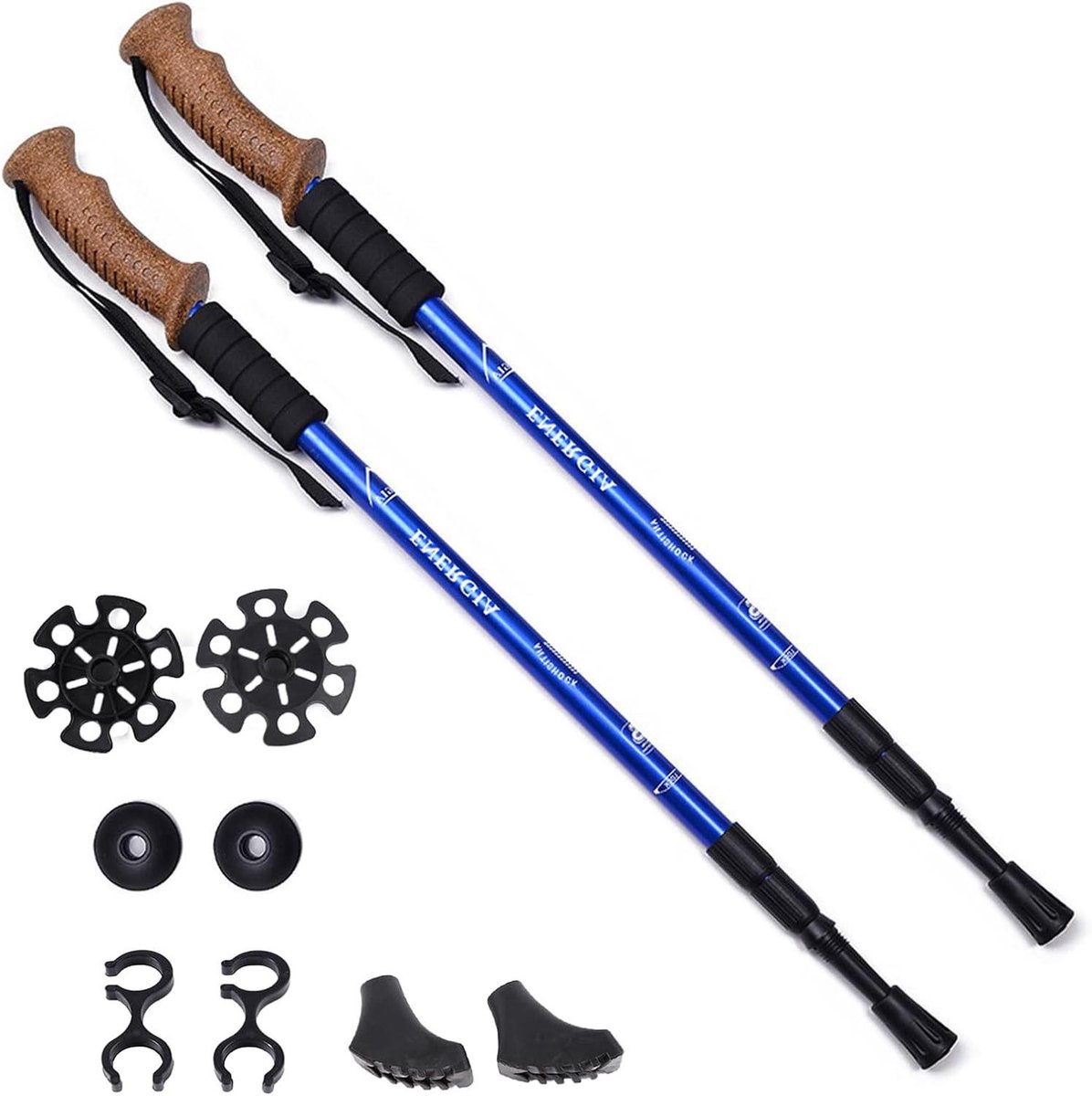 Allecto Plus - Set van 2 lichtgewicht wandelstokken met kurk handgrepen voor hiking en trekking - Opvouwbare wandeluitrusting voor backpacken en camping - Ideaal voor reizen in de natuur.