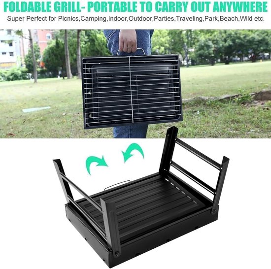 Opvouwbare tafel bbq - Smokerbarbecues - Tafelbarbecue houtskool - Smoker mini barbecue - Houtskoolbarbecues - Camping barbecues - BBQ Grill - Barbeque - Tafelbarbecues - Grilloppervlak (L x B) 44.5 x 31.5cm van Merkloos — afbeelding 2