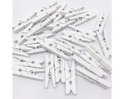 Premium - Witte Kleine houten mini knijpers - 50 STUKS - Wit - Knijpertjes - Fotoknijpers - Geboorte wasknijpers - 2.5 CM - Foto knijpers - Knijper om foto's aan op te hangen - Fotohouder - Knijpers - Wasknijpers - Kerstkaart hangers - Pola