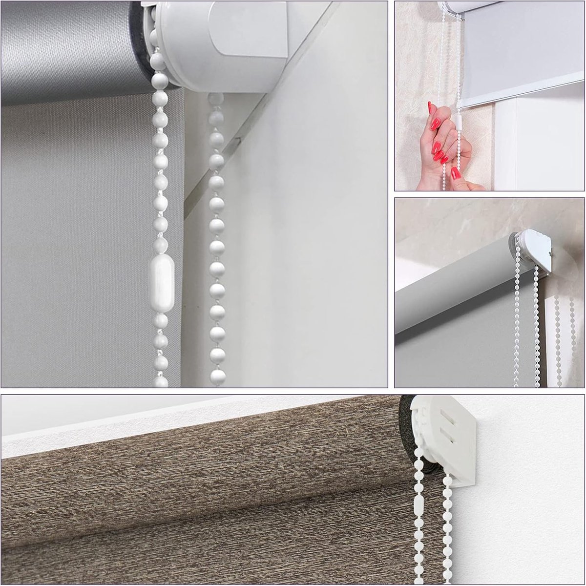 Vouwgordijn Ketting - Rolgordijn Ketting - Kunststof Ketting 1000cm - Gordijnketting - Met 10 Clips Voor Rolkettingen - Voor Rol, Romeins, Verticaal, Jaloeziefittingen, Rolgordijn Reserveonderdelen, Rolgordijn Koord - Wit – foto 5