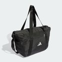 Zwarte sporttas met ritsvak op de voorkant en Adidas logo.
