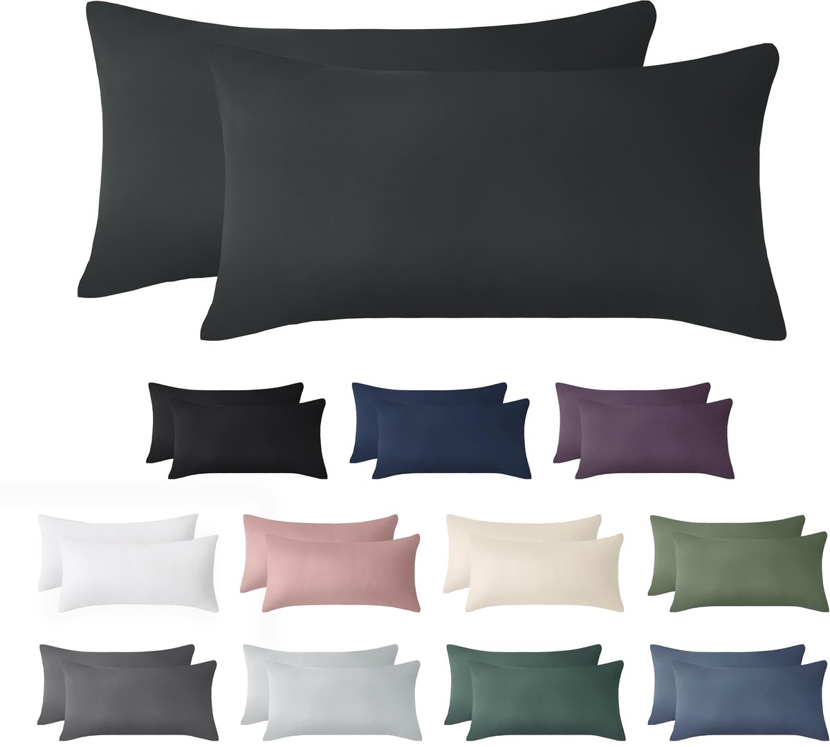 Ibenzoa Katoenen Kussenslopen Set van 2 Antraciet 40x80 cm met Verborgen Ritssluiting