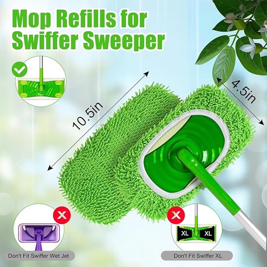 Lingettes de rechange pour balai Swiffer Sweeper - Lot de 10 - Mops - Humides et Droog pour le nettoyage de la maison - Lingettes lavables en microfibre - Convient à tous les types de sols - Pour un nettoyage efficace - 25 x 11,5 Cm