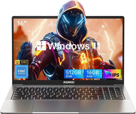 Acemagic LX16 Laptop - Intel N97 - 16 inch FHD - 16GB DDR4 - 512GB SSD /2 TB - Window 11 Pro Notebook - WiFi5 - Grijs - Grijs - Hoofdafbeelding