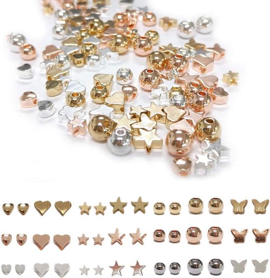Foto: Inovra plus metalen kralen hartvorm 105 stuks diy kralen voor knutselprojecten metaal afstandsparels diverse vormen knutselbenodigdheden