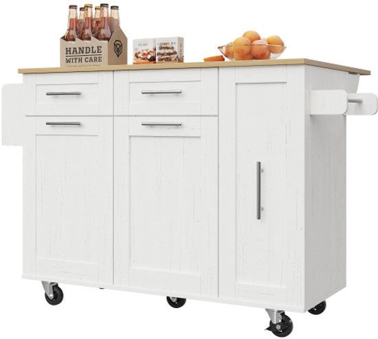 Hoge keukenkast - 145 x 39 x 171 cm - met 4 glazen deuren 5 laden - MDF - wit Hoge keukenkast - 145 x 39 x 171 cm - met 4 glazen deuren 5 laden - MDF - wit