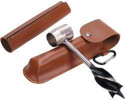 Inovra Plus - Handboor voor bushcraft en outdoor activiteiten met lederen hoes - Handmatige overlevingsboor voor camping en backpacking