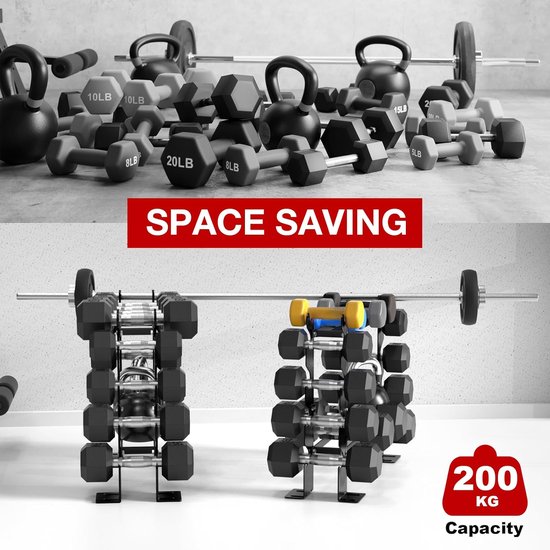 Robuuste Halterstandaard Voor Krachttraining - 5 Niveaus + Extra Opslag Voor Halters, Kettlebells & Medicijnballen