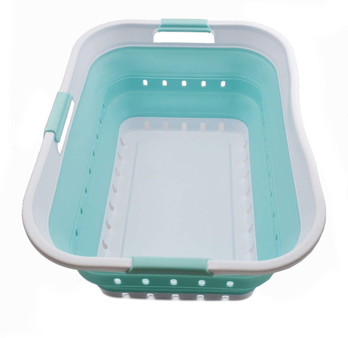 Goedkoopste 42L opvouwbare plastic wasmand - opvouwbare pop-up opslagcontainer/organizer - draagbare wasbak - ruimtebesparende mand/mand (1, wit/meergroen