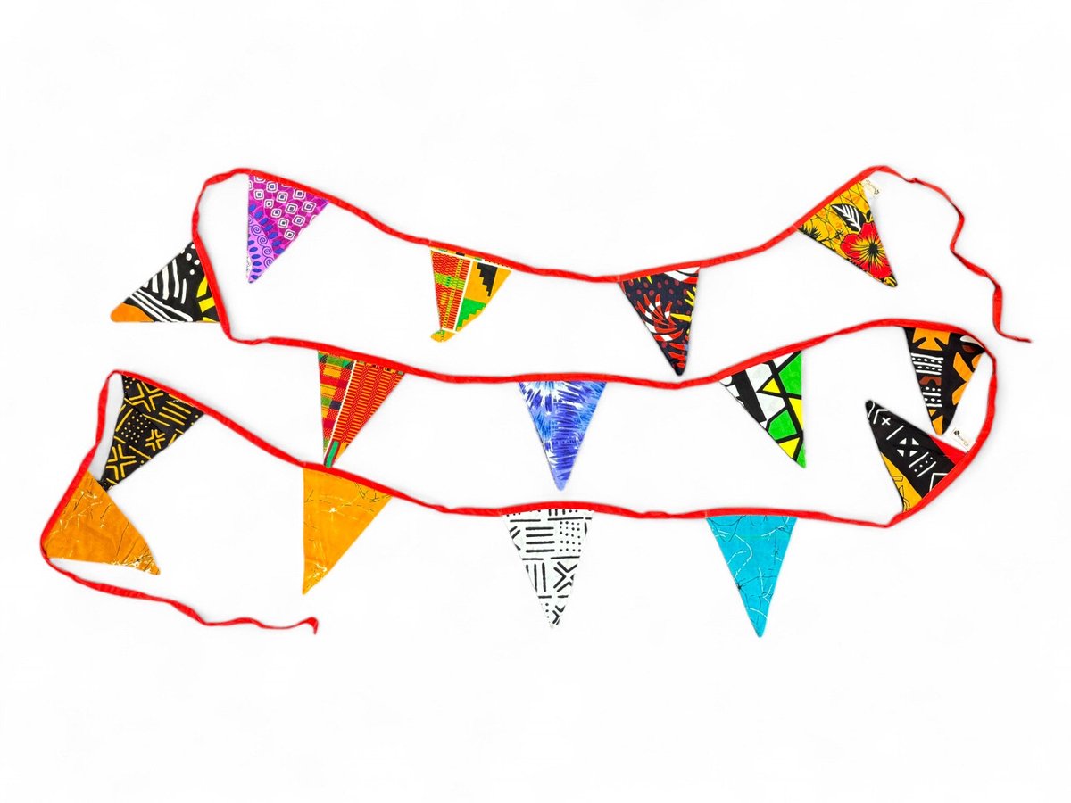 Afrikaanse print Slingers / Vlaggetjes / Stoffen Vlaggenlijn - 100% katoen - Duurzaam - Afrika - Rood lint - 5 meter