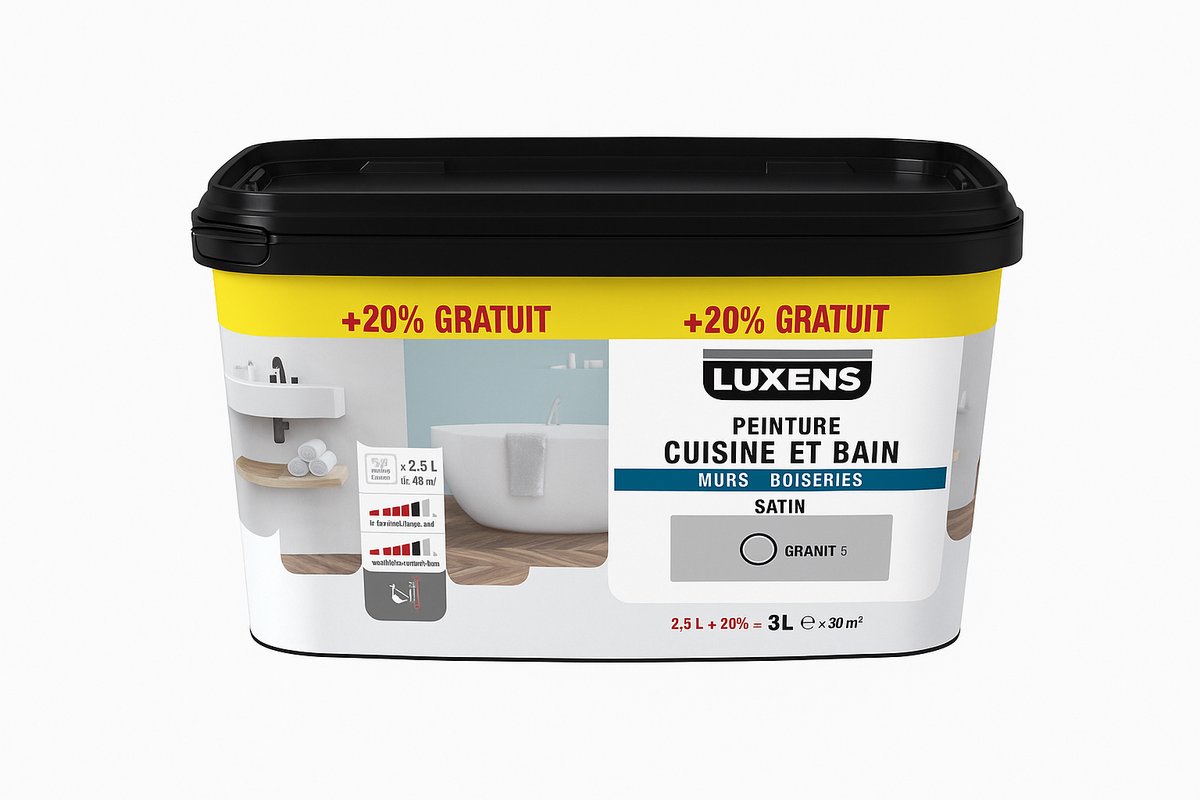 Wit Luxens Cuisine et Bain Murs 3 L – Acrylique Satiné – Anti‑condensatie, Wasbare Keuken- & Badkamermuurverf – Duitsland