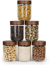 Bocaux de conservation Organess avec couvercle en acacia - Lot de 6 pièces - Glas avec couvercle - Bonbonnière - Bocaux de conservation en verre