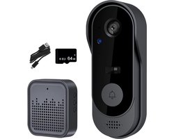 Video Deurbel Met Camera | Slimme Draadloze Video Deurbel Met Camera | Draadloze Deurbel met Accu | IP65 Waterdicht | Incl bevestigingsset | Met 64GB Kaart