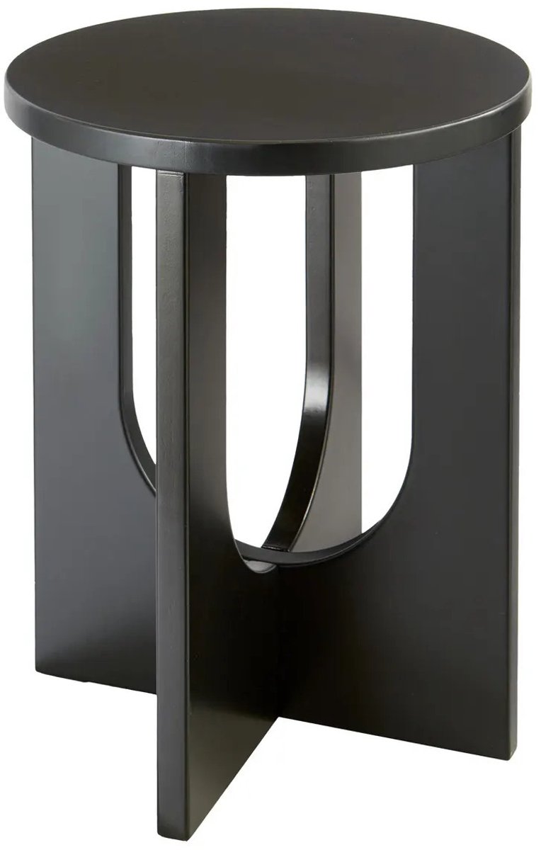 Atmosphera Bijzettafel/salontafel Bloom - zwart - MDF hout - rond - Planten verhoger