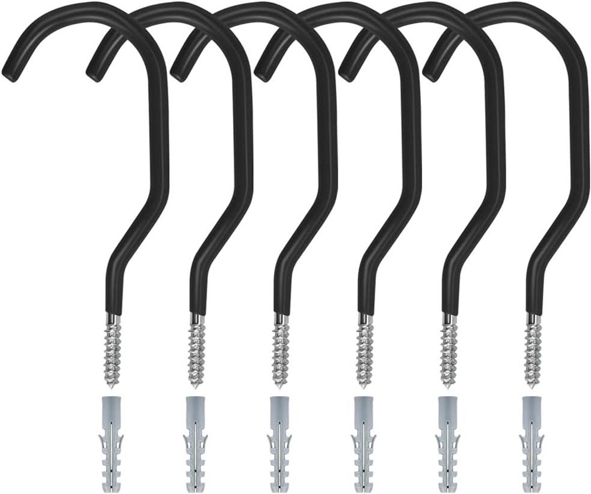 Allecto Plus - Plafond Fiets Haken Set van 6 Zwarte Fiets Ophanghaken voor Garage - Fietsen Opslag Ophangsysteem - Inclusief Bevestigingsmateriaal