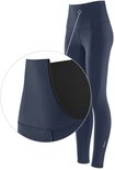 Donkerblauwe legging met hoge taille, close-up toont de binnenkant.