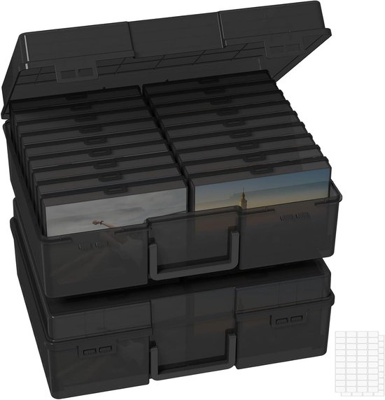 Lifewit Foto-opbergdoos 13x18cm 5r Fotokoffer, 9 Insteekhoezen, Zwart Doorzichtig Fotodoos Organizer, Zaadorganizer Ambachtelijk Container voor Kaarten Foto's met 1 Vel Stickerlabels