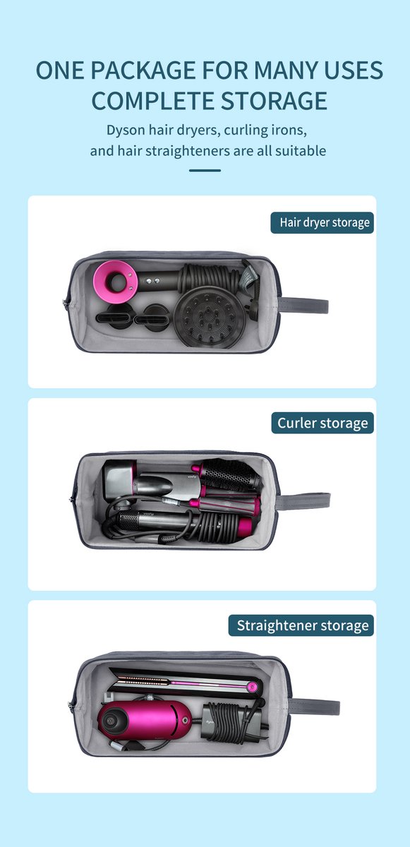 Rainbecom - Opbergtas voor Dyson Airwrap Haarstyler - 39x17x12.5 cm - Reisetui Supersonic - PU Leer & Fluweel - Waterdicht - Krasbestendig - Reistas voor Haarstylingtools – Lichtgrijs - Föhn, Haardroger, Föhnborstel, Krultang & Stijltang thumbnail 5