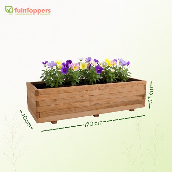 Décorations de jardin | Jardinière en bois marron XL 120x40cm | Avec du tissu de carotte | Marron Imprégné | Jardinière extérieure | Bois de pin | Durable | Livré monté prêt à l'emploi