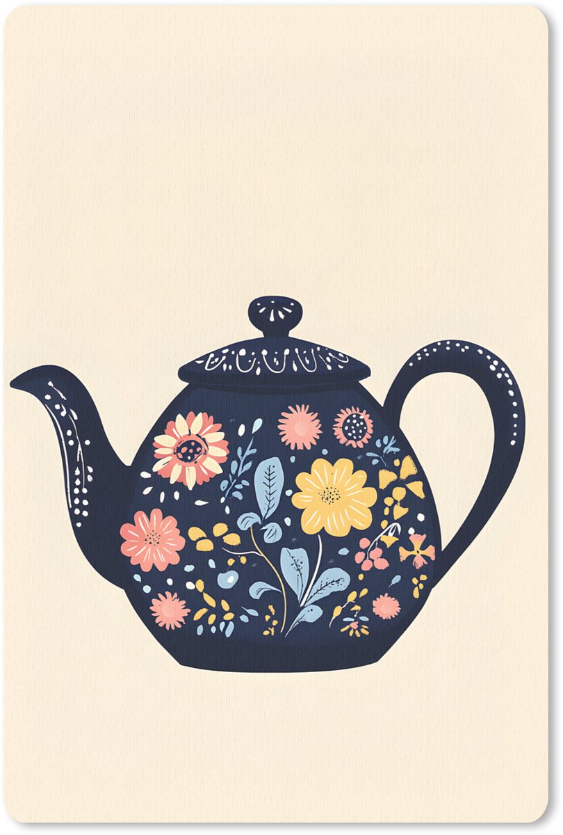 Muismat 18x27 cm - Mousepad Theepot - Kleurrijk - Bloemen - Muismatten